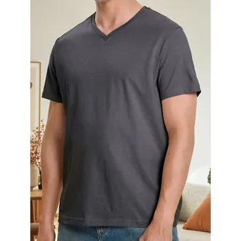 Pánská móda Sinsay - Tričko basic s výstřihem do V - šedá - 537EY-86X - 537EY-86X-M