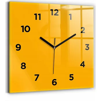 Hodiny Čtvercové Skleněné Nástěnné Hodiny do Obýváku s Grafikou Tmavě Žlutá 30x30 cm