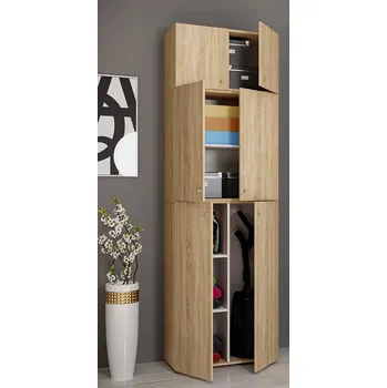 Komoda Vcm Úklidová skříňka Lona XXL s otočnými dveřmi s nástavcem, dub sonoma