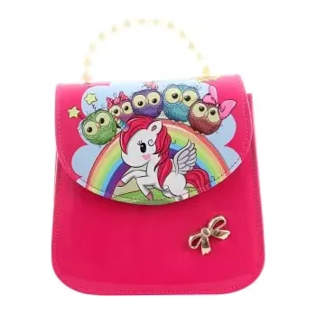 Kabelka Dětská kabelka s jednorožcem a sovičkami, růžová, lesklá
