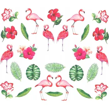 Samolepky na zdobení nehtů, vodní vzory, barevné Plameňáci BN-1298