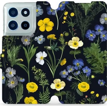 Pouzdro na mobilní telefon Flipové pouzdro Mobiwear - Motorola Moto G56 5G - VP47S Kvítky v černé (Knížkové flip pouzdro, obal, kryt na mobil Motorola Moto G56 5G - VP47S Kvítky v černé, materiál Umělá kůže + TPU - ochrana 360°, stojánek, silikonová vanička, magnetické zavírání)