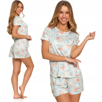 Dámské pyžamo Dámské PYŽAMO Krátký Rukáv Šortky Rostlinný Vzor Pohodlné MORAJ S