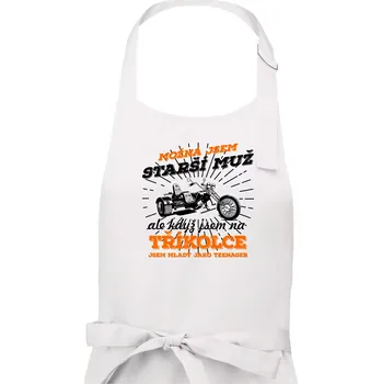Kuchyňská zástěra Možná jsem starší muž - tříkolka - Pánská zástěra na vaření - Univerzální velikost ( Bílá )