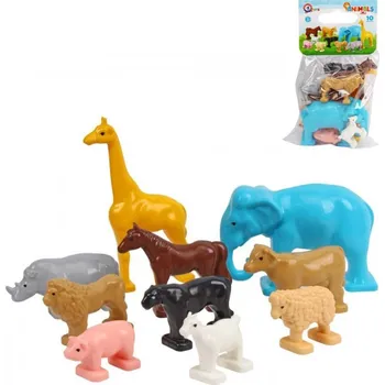 Figurka Zvířátka plastové figurky safari + farma set 10ks v sáčku