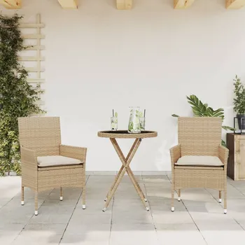 Zahradní lavice zahrada-XL 3dílný bistro set s poduškami béžový polyratan a sklo 3278752