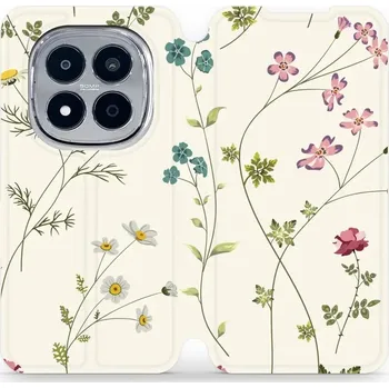 Pouzdro na mobilní telefon Flipové pouzdro Mobiwear - Xiaomi Redmi Note 15 Pro Plus 5G - MD03S Tenké rostlinky s květy (Knížkové flip pouzdro, obal, kryt na mobil Xiaomi Redmi Note 15 Pro Plus 5G - MD03S Tenké rostlinky s květy, materiál Umělá kůže + TPU - ochrana 360°, stojánek,)
