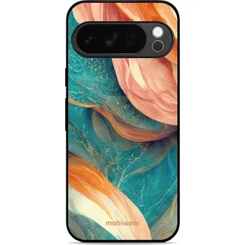 Pouzdro na mobilní telefon Lesklý kryt Mobiwear Glossy - Google Pixel 10 Pro - G025G - Azurový a oranžový mramor (Prémiové lesklé pouzdro, obal, kryt Mobiwear Glossy na mobil Google Pixel 10 Pro - G025G - Azurový a oranžový mramor, materiál Plast + TPU silikon - krytí po všech)