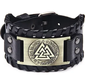Náramek Vintage náramek Runy a Valhalla Černo zlatý