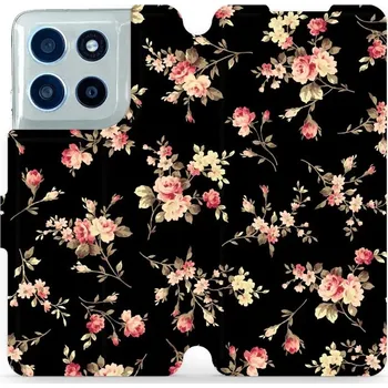 Pouzdro na mobilní telefon Flipové pouzdro Mobiwear - Motorola Moto G56 5G - VD02S Květy na černé (Knížkové flip pouzdro, obal, kryt na mobil Motorola Moto G56 5G - VD02S Květy na černé, materiál Umělá kůže + TPU - ochrana 360°, stojánek, silikonová vanička, magnetické zavírání)