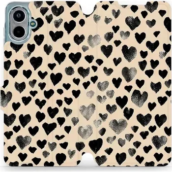 Pouzdro na mobilní telefon Flipové pouzdro Mobiwear - Samsung Galaxy A07 - VA51S Černá srdíčka (Knížkové flip pouzdro, obal, kryt na mobil Samsung Galaxy A07 - VA51S Černá srdíčka, materiál Umělá kůže + TPU - ochrana 360°, stojánek, silikonová vanička, magnetické zavírání)