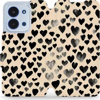 Pouzdro na mobilní telefon Flipové pouzdro Mobiwear - Xiaomi Poco C85 - VA51S Černá srdíčka (Knížkové flip pouzdro, obal, kryt na mobil Xiaomi Poco C85 - VA51S Černá srdíčka, materiál Umělá kůže + TPU - ochrana 360°, stojánek, silikonová vanička, magnetické zavírání)