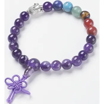 Drahý kámen Ametyst Buddha náramek čakrový s hlavou Buddhy obvod cca 17 až 22 cm