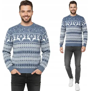 Podprsenka Pánský vánoční svetr modrý norský vlněný klasického střih R L