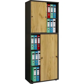 Policová skříň Vcm Kancelářská skříň Lona XXL s posuvnými dveřmi, antracitová