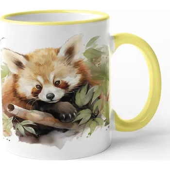 Keramický hrnek s pandou červenou, Barva Žlutá, Velikost 330 ml, Canvas Keramický hrnek s barevným uchem Bezvatriko.cz 3052