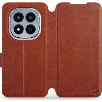 Pouzdro na mobilní telefon Flipové pouzdro Mobiwear - Xiaomi Redmi Note 15 Pro Plus 5G - Hnědé a oranžové (Knížkové flip pouzdro, obal, kryt na mobil Xiaomi Redmi Note 15 Pro Plus 5G - Hnědé a oranžové, materiál Umělá kůže + TPU - ochrana 360°, stojánek, silikonová vanička,)