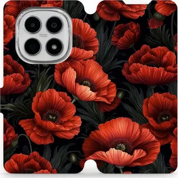 Pouzdro na mobilní telefon Flipové pouzdro Mobiwear - Xiaomi Redmi Note 15 5G - VP45S Temné červené květy (Knížkové flip pouzdro, obal, kryt na mobil Xiaomi Redmi Note 15 5G - VP45S Temné červené květy, materiál Umělá kůže + TPU - ochrana 360°, stojánek, silikonová vanička,)