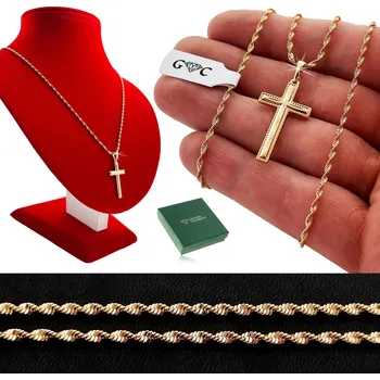 Přívěsek ZLATÝ ŘETÍZEK Z CHIRURGICKÉ OCELI + PŘÍVĚSEK KŘÍŽEK 18K + VĚNOVÁNÍ