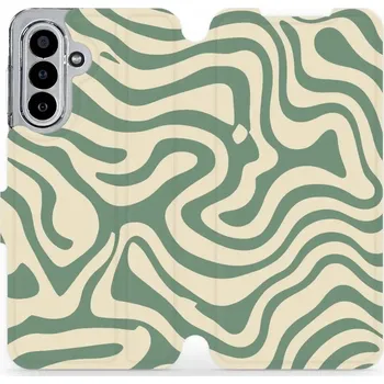 Pouzdro na mobilní telefon Flipové pouzdro Mobiwear - Samsung Galaxy A17 / A17 5G - VA57S Zelené a béžové zkrouceniny (Knížkové flip pouzdro, obal, kryt na mobil Samsung Galaxy A17 / A17 5G - VA57S Zelené a béžové zkrouceniny, materiál Umělá kůže + TPU - ochrana 360°, stojánek,)