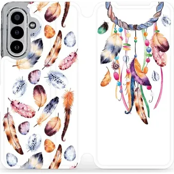 Pouzdro na mobilní telefon Flipové pouzdro Mobiwear - Samsung Galaxy A17 / A17 5G - M003S Lapač a barevná pírka (Knížkové flip pouzdro, obal, kryt na mobil Samsung Galaxy A17 / A17 5G - M003S Lapač a barevná pírka, materiál Umělá kůže + TPU - ochrana 360°, stojánek, silikonová)