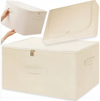 Úložný box ORGANIZÉR / KUFR NA SKLADOVÁNÍ BÉŽOVÝ 66L NA OBLEČENÍ, HRAČKY, POVLEČENÍ