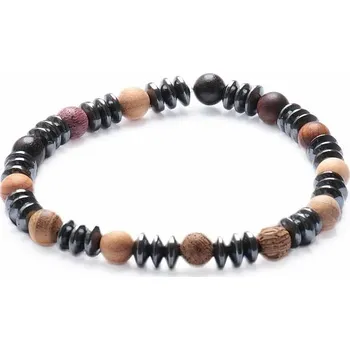 Náramek Náramek z dřevěných korálků a hematitu obvod cca 16 až 22 cm