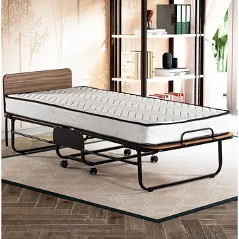 Postel Skládací kovová jednolůžková postel s matrací HERON 80x190 cm bílá