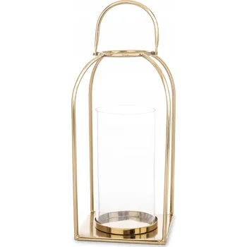 Svícen Zlatý kovový lampion lucerna zlatá sklo dekorace