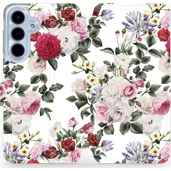 Pouzdro na mobilní telefon Flipové pouzdro Mobiwear - Samsung Galaxy S25 FE - MD01S Růže na bílé (Knížkové flip pouzdro, obal, kryt na mobil Samsung Galaxy S25 FE - MD01S Růže na bílé, materiál Umělá kůže + TPU - ochrana 360°, stojánek, silikonová vanička, magnetické zavírání)