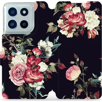 Pouzdro na mobilní telefon Flipové pouzdro Mobiwear - Motorola Moto G56 5G - VD11P Růže na černé (Knížkové flip pouzdro, obal, kryt na mobil Motorola Moto G56 5G - VD11P Růže na černé, materiál Umělá kůže + TPU - ochrana 360°, stojánek, silikonová vanička, magnetické zavírání)