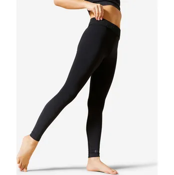 Dívčí legíny DOMYOS Dívčí gymnastické legíny 580 Seamless černo-šedé 10 LET ČERNÁ|ŠEDÁ