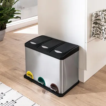 Odpadkový koš Die moderne Hausfrau Odpadkový koš na třídění Premium 492905 3x 14,5 l 46x40x26.5 cm stříbrná