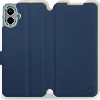 Pouzdro na mobilní telefon Flipové pouzdro Mobiwear Semiš - Samsung Galaxy A07 - Modré & Béžové (Knížkové semišové flip pouzdro, obal, kryt na mobil Samsung Galaxy A07 - Modré & Béžové, materiál semiš + TPU, ochrana 360°, stojánek, silikonová vanička, magnetické zavírání)