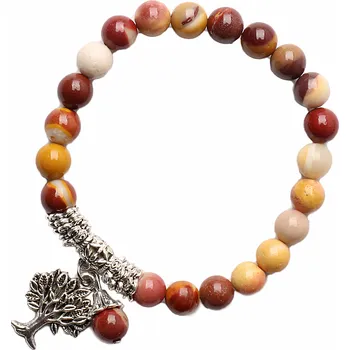Drahý kámen Jaspis Mokait náramek extra korálkový se stromem života obvod cca 16 až 21 cm