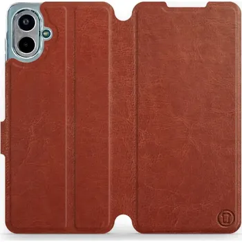 Pouzdro na mobilní telefon Flipové pouzdro Mobiwear - Samsung Galaxy A07 - Hnědé a šedé (Knížkové flip pouzdro, obal, kryt na mobil Samsung Galaxy A07 - Hnědé a šedé, materiál Umělá kůže + TPU - ochrana 360°, stojánek, silikonová vanička, magnetické zavírání)