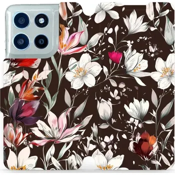 Pouzdro na mobilní telefon Flipové pouzdro Mobiwear - Motorola Moto G56 5G - VP72S Květy na hnědé (Knížkové flip pouzdro, obal, kryt na mobil Motorola Moto G56 5G - VP72S Květy na hnědé, materiál Umělá kůže + TPU - ochrana 360°, stojánek, silikonová vanička, magnetické zavírání)