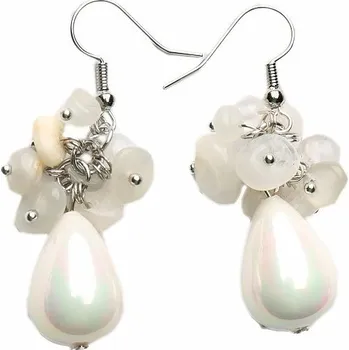 Drahý kámen Měsíční kámen a Mother of Pearl módní náušnice délka cca 5 cm