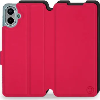 Pouzdro na mobilní telefon Flipové pouzdro Mobiwear Semiš - Samsung Galaxy A07 - Rudé & Černé (Knížkové semišové flip pouzdro, obal, kryt na mobil Samsung Galaxy A07 - Rudé & Černé, materiál semiš + TPU, ochrana 360°, stojánek, silikonová vanička, magnetické zavírání)