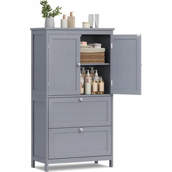 Šatní skříň KOUPELNOVÁ SKŘÍŇKA STOJÍCÍ ŠEDÁ se zásuvkami, policemi, uzavíratelná, volně stojící