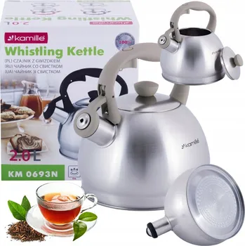 Varná konvice KONVICE KONVICE S PÍŠŤALKOU 2,0 L GAZ INDUKCE KAMILLE šedá ocelová 2L