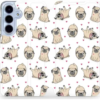 Pouzdro na mobilní telefon Flipové pouzdro Mobiwear - Samsung Galaxy S25 FE - M097P Mopsíci (Knížkové flip pouzdro, obal, kryt na mobil Samsung Galaxy S25 FE - M097P Mopsíci, materiál Umělá kůže + TPU - ochrana 360°, stojánek, silikonová vanička, magnetické zavírání)