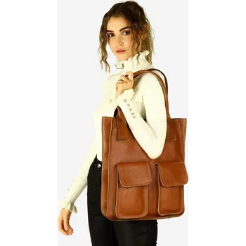Kabelka Marco Mazzini Kožená shopper bag kabelka Vera Pelle 04X světle hnědá