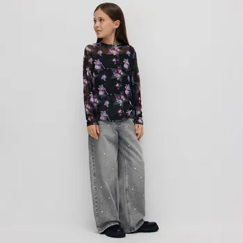 Dětská móda Reserved - Džíny široké nohavice s hvězdičkami - světle šedá - 827FF-09J - 827FF-09J-134