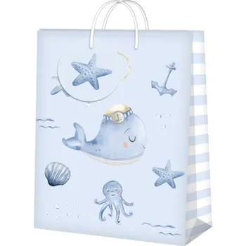 Party dekorace Dárková taška malá - Narození chlapečka velryba (17,8 × 9,8 × 22,9 cm) - Albi