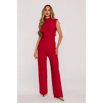 Dámská halenka M890 Souprava s projmutým topem a širokými kalhotami - červená EU M