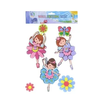 Dekorace do dětského pokoje Nástěnná pěnová dekorace Víly a květiny – samolepicí sada do dětského pokoje