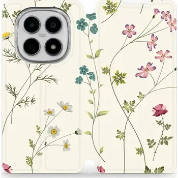 Pouzdro na mobilní telefon Flipové pouzdro Mobiwear - Xiaomi Redmi Note 15 5G - MD03S Tenké rostlinky s květy (Knížkové flip pouzdro, obal, kryt na mobil Xiaomi Redmi Note 15 5G - MD03S Tenké rostlinky s květy, materiál Umělá kůže + TPU - ochrana 360°, stojánek, silikonová vanička,