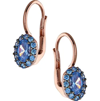 Náušnice Zlaton Visací náušnice růžové zlato ovál s modrými kameny 1.8cm 2.85g 001222305249