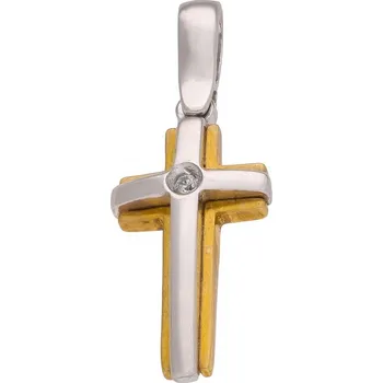 Přívěsek Zlaton Přívěsek z kombinovaného zlata kříž se zirkonem 2.6cm 2.15g 000542011151